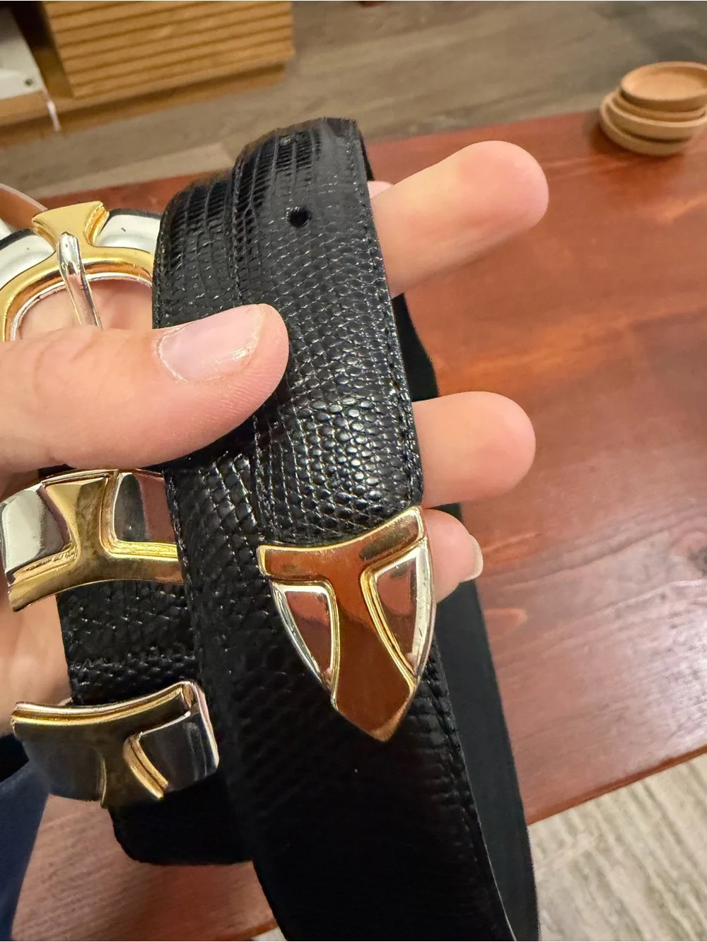 Vintage Men’s Kilgore Trout Lizard Belt with silver gold toned buckle 38